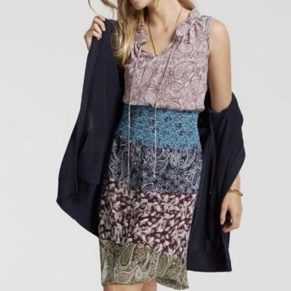 Cabi Dani Smocked Patchwork Dress Women’s Size Small Pink Paisley - Picture 1 of 10